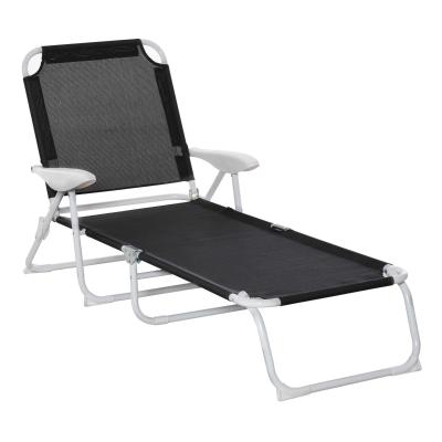 Outsunny Tumbona Reclinable y Plegable de Jardín con Respaldo Ajustable en 4 Posiciones Marco de Metal Textilene Transpirable 160x66x80 cm Negro