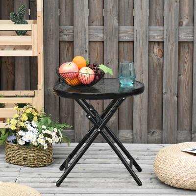 Outsunny Mesa de Vidrio Redonda Plegable Mesa de Jardín con Hebilla de Seguridad Borde Cubierto de Metal Patio Interior y Exterior Ø45x50 cm Negro