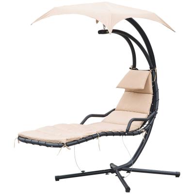 Outsunny Tumbona Colgante con Sombrilla Hamaca Sillón Balancín para Jardín con Toldo Estructura Estable de Acero 190x115x190 cm Beige