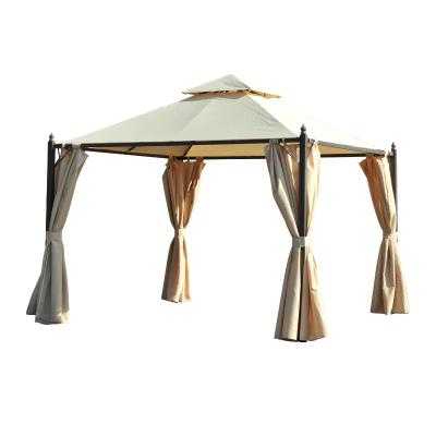 Outsunny Cenador de Jardín 3x3m Gazebo con Doble Techo 4 Cortinas Laterales Mejor Ventilación Exterior Espacioso para Fiesta Eventos Barbacoa Beige