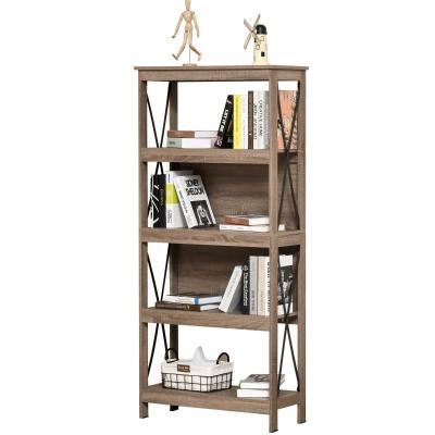 HOMCOM Estantería Librería de 4 Niveles con Laterales Reforzados de Metal para Sala de Estar Oficina Estudio 78x32,5x167 cm Marrón Rústico