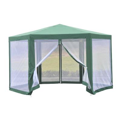 Outsunny Carpa Gazebo tipo Pabellón 390x250 cm Cenador con Mosquitera para Jardín Terraza o Patio – Poliéster y Hierro - Color Verde