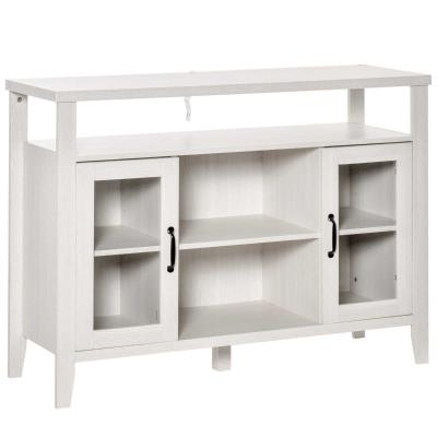 HOMCOM Aparador de Cocina Mueble Auxiliar de Comedor con 2 Armarios con Puerta de Vidrio Estante Ajustable Compartimentos Abiertos 116x39,5x86,5 cm Blanco