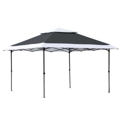 Outsunny Carpa de Fiesta Plegable 3,5x3,5 m Altura Ajustable en 3 Posiciones con Doble Techo y Bolsa de Transporte con Ruedas de Acero para Jardín Exterior Gris y Blanco
