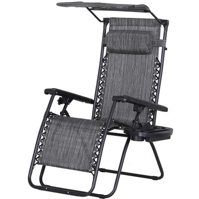 Outsunny Tumbona Plegable Gravedad Cero Con Toldo y Reposabrazos Tumbona Reclinable Bandeja Extraíble 160x64x79 Gris Carbón