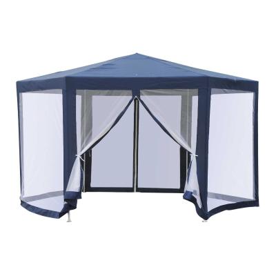 Outsunny Carpa Gazebo 3,9x2,5m tipo Cenador Hexagonal con Mosquitera para Jardín y Terraza φ3.9m de Poliéster Repelente al Agua Color Azul