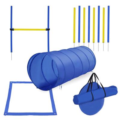 PawHut Set Entrenamiento Agility Agilidad Perros Salto Tunel y Slalom Azul Amarillo