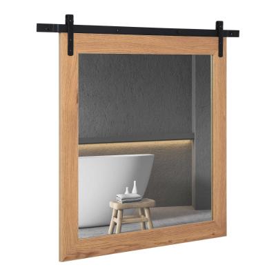 HOMCOM Espejo de Baño Montado en la Pared con Diseño de Puerta Corrediza de Granero para Aseo Maquillaje y Afeitado 84x2x74 cm Madera y Negro