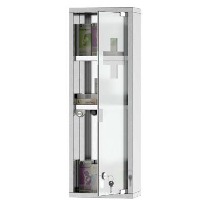 kleankin Botiquín de Medicina y Primeros Auxilios para Baño con Bloqueo y 3 Estantes con Puerta de Vidrio Templado de Acero Inoxidable 20x12x58 cm Plata