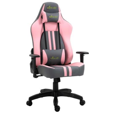 Vinsetto Silla Gaming Silla para Gamers Silla de Oficna Escritorio Ergonómico Reclinable Altura Ajustable con Almohadilla Ruedas Alta Comodidad 71x58x125-133 cm Rosa y Gris