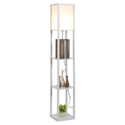 HOMCOM Lámpara de Pie de Madera con 3 estantes para Dormitorio Sala de Estar para Bombilla E27 Potencia Máx. 40W 26x26x160 cm Blanco