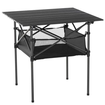 Outsunny Mesa de Camping Plegable Mesa de Picnic con Espacio Almacenaje de Malla y Bolsa de Transporte para Jardín Patio Exterior 70x70x69 cm Negro