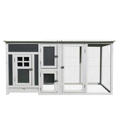 PawHut Gallinero Exterior Madera con Corredor Techo Abatible y Bandeja Extraíble Jaula para Gallinas Animales Pequeños Pollo 160x75x80cm