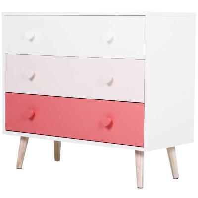 HOMCOM Cajonera Infantil con 3 Cajones Patas de Madera para Almacenamiento de Ropa o Juguetes de Niños Carga 50 kg 90x42x80 cm Rosa
