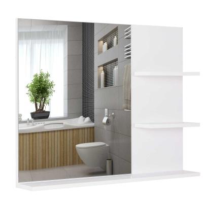 kleankin Espejo de Baño Espejo de Pared Espejo con 3 Estantes Incorporados 60x10x48 cm Blanco