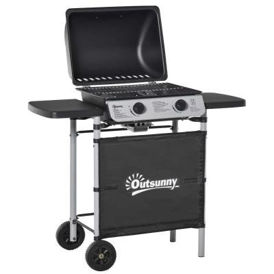 Outsunny Propane Gas Barbecue Grill 2 Burner Cooking BBQ Grill 5.6 kW w/ Side Shelves