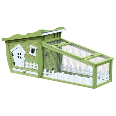 PawHut Conejera Exterior Jaulas para Conejos de Madera Caseta Exterior con Bandeja Extraíble y Techo Asfáltico 156x65x65 cm Verde y Blanco