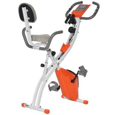 HOMCOM Bicicleta Estática Plegable con Altura y Resistencia Ajustables con Pantalla LCD y Asiento con Respaldo Peso máximo 120 Kg 97x51x115 cm Naranja y Blanco