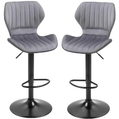 HOMCOM Juego de 2 Taburetes de Bar Taburetes Altos de Cocina Giratorio Altura Ajustable de 91,5-113,5 cm con Reposapiés y Base de Metal Ø41 cm Gris