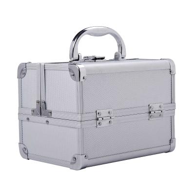 HOMCOM Maletín Maquillaje Profesional Estuche de Cosmético Portátil con Bandejas de 3 Niveles y Espejo 2 Llaves para Joyero Manicura Viaje 15x15x20 cm Plateado