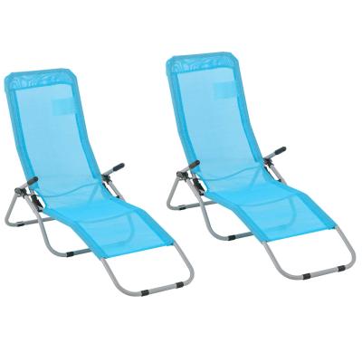 Outsunny Set de 2 Tumbonas Plegables con Respaldo Reclinable Marco de Metal Textilene para Jardín Patio Terraza 140x55x93 cm Azul