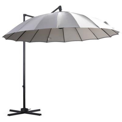 Outsunny Parasol Sombrilla de Jardín Ø300 cm de Diámetro con Manivela y Poste Giratorio 360° Techo Inclinable en 6 Posiciones Base Cruzada Incluida Gris