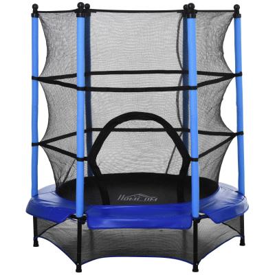 HOMCOM Cama Elástica Infantil Trampolín para Niños con Red Protectora Puerta con Cremallera +3 Años para Interiores y Exteriores Marco Acero 140x140x158 cm Azul