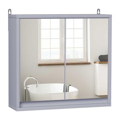HOMCOM Armario de Baño con Espejo de Pared con Estante Ajustable de 3 Niveles 2 Puertas Almacenamiento para Cocina Medicinas 48x14,5x45 cm Gris