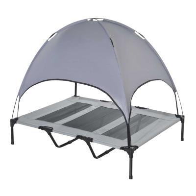 PawHut Cama Elevada para Mascotas Portátil con Toldo Extraíble Tela Transpirable al Aire Libre para Interior y Exterior 122x92x108 cm Gris