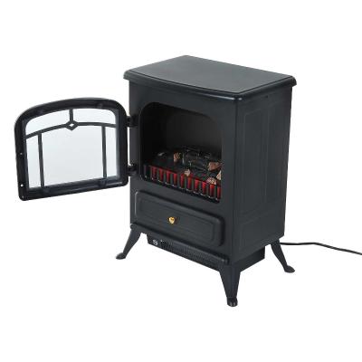 HOMCOM Chimenea Eléctrica de Pie Estufa Calefactor 950/1850W con Termostato Efecto Leña Ardiendo Llamas LED 45x28x54,8 cm Negro