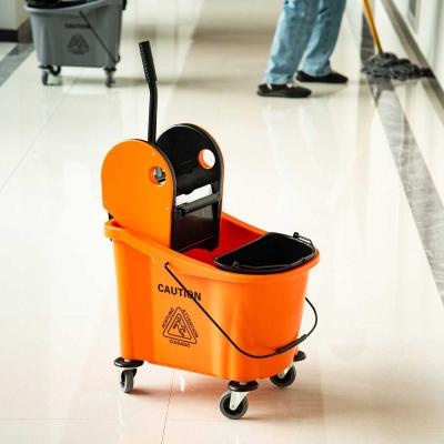 HOMCOM Cubo para Fregona Comercial con Escurridor de Presión Abajo Capacidad de 36L con 4 Ruedas Silenciosas 2 Cubetas Separadas