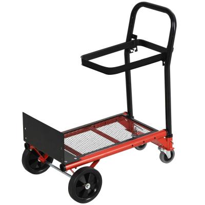 HOMCOM Carretilla Multiusos Ajustable en Altura Carro de Limpieza de 2 Posiciones con 4 Ruedas Plataforma 41,5x38,5x92-104 cm