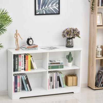 HOMCOM Estantería de Madera Librería Biblioteca de 4 Compartimentos con Baldas Ajustables para Libros Archivos 119,5x29,5x76,5 cm Blanco