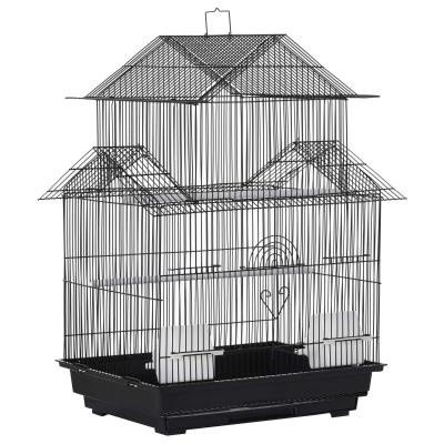 PawHut Jaula para Pájaros de Metal Pajarera con Bandeja Extraíble para Canarios 2 Comederos y Perchas Pinzones Periquitos 51x40x67 cm Negro
