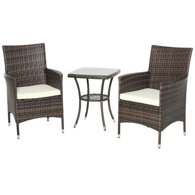 Outsunny Conjunto de 1 Mesa 2 Sillas Muebles Ratán para Jardín Exterior Patio Terraza con Cojín Poli Ratán Marco Metal Color Marrón