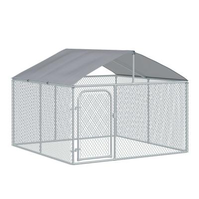 PawHut Perrera de Exterior con Toldo Jaula para Perros Mascotas de Metal Galvanizado con Cerradura para Jardín Patio 230x230x172 cm Plata