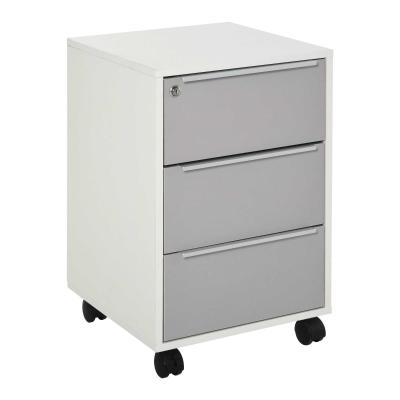 HOMCOM Cajonera Tipo Archivador Móvil de Oficina con 3 Cajones Cerradura Ruedas y Frenos para Documentos Carpetas 40x40x63,5 cm Blanco y Gris