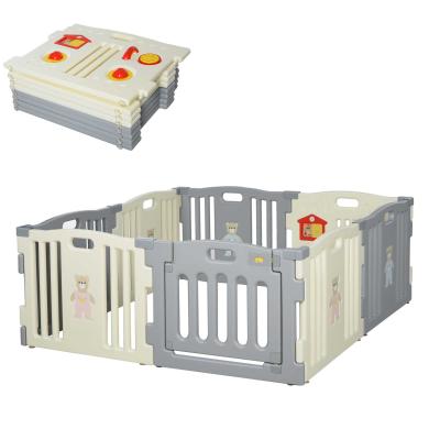 HOMCOM Parque Infantil Bebé Plegable Centro de Actividades de Seguridad Interior y Exterior con 8 Paneles Puerta para Niños de +6 Meses 156x156x63 cm Blanco y Gris
