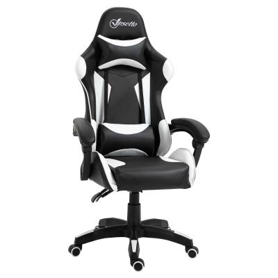 Vinsetto Silla Gaming Profesional Silla para Gamers Silla de Escritorio Ergonómica Reclinable y Ajustable en Altura con Respaldo Alto Reposacabezas y Reposabrazos 66x66x128-138 cm Blanco