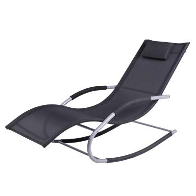 Outsunny Tumbona Mecedora de Jardín con Reposacabezas Reposabrazos Sillón Silla de Exterior Tejido Transpirable y Metal para Playa Patio Terraza 63x148x85 cm Negro