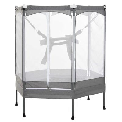 HOMCOM Cama Elástica para Niños Mayores de 3 Años Trampolín Infantil con Red de Seguridad y Arnés Interior y Exterior Carga 50 kg 150x133x168 cm Gris