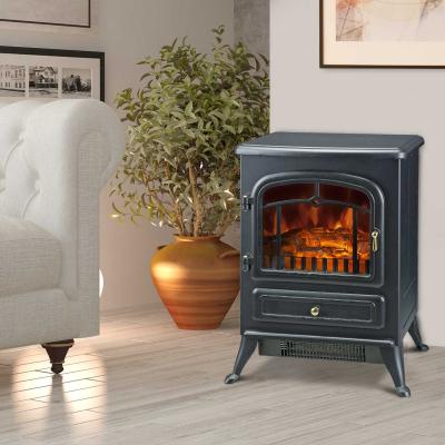 HOMCOM Chimenea Eléctrica de Pie Estufa Calefactor 950/1850W con Termostato Efecto Leña Ardiendo Llamas LED 41,5x28x54,8 cm Negro