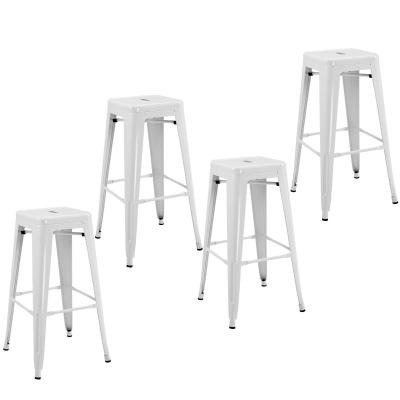 HOMCOM Conjunto de 4 Taburetes de Bar Estilo Industrial Apilables y con Reposapiés Aptos para Interiores y Exteriores 43x43x76 cm Carga Hasta 120kg Color Blanco