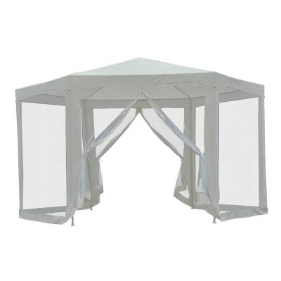 Outsunny Carpa Gazebo 3,9x2,5m tipo Cenador Hexagonal con Mosquitera para Jardín y Terraza φ3.9m de Poliéster Repelente al Agua Color Crema