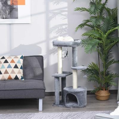 PawHut Árbol para Gatos Multi-niveles Rascador de Gatos Barato Torre de Gato con 1 Habitación 2 Plataformas Poste Rascador Sisal Tejido 48x35x100 cm Gris