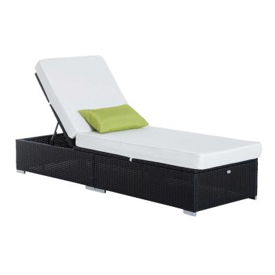 Outsunny Tumbona Negro Crema Ratan Aluminio 1 Tumbona de Jardin+1 Almohada 195 x 68 x 31 cm