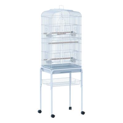 PawHut Jaula de Pájaros con 2 Puerta Jaulas para Aves con 4 Ruedas Universales Jaulas para Canarios Loros 47,5x37x153 cm Blanco