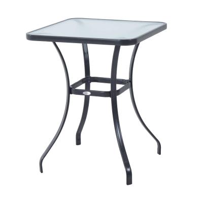 Outsunny Mesa Auxiliar de Cristal Templado Cuadrada Bordes Redondeados Mesita Café para Patio Terraza Balcón Negro y Transparente 68,5x68,5x84 cm