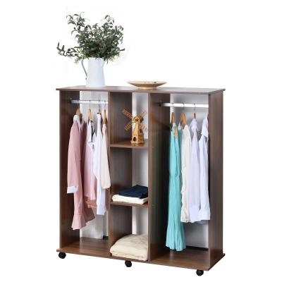 HOMCOM Armario Abierto para Colgar y Almacenar Ropa Tipo Guardarropa con Ruedas - Madera - Color Marrón - 120x40x128 cm
