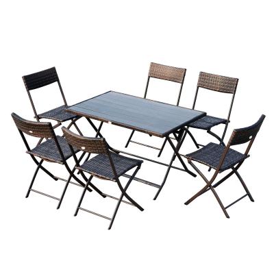 Outsunny Conjunto de Mesa Sillas Muebles Plegable Ratán para Jardín Exterior Patio Terraza 7 Pcs Acero - Color Marrón - 61x46x84cm